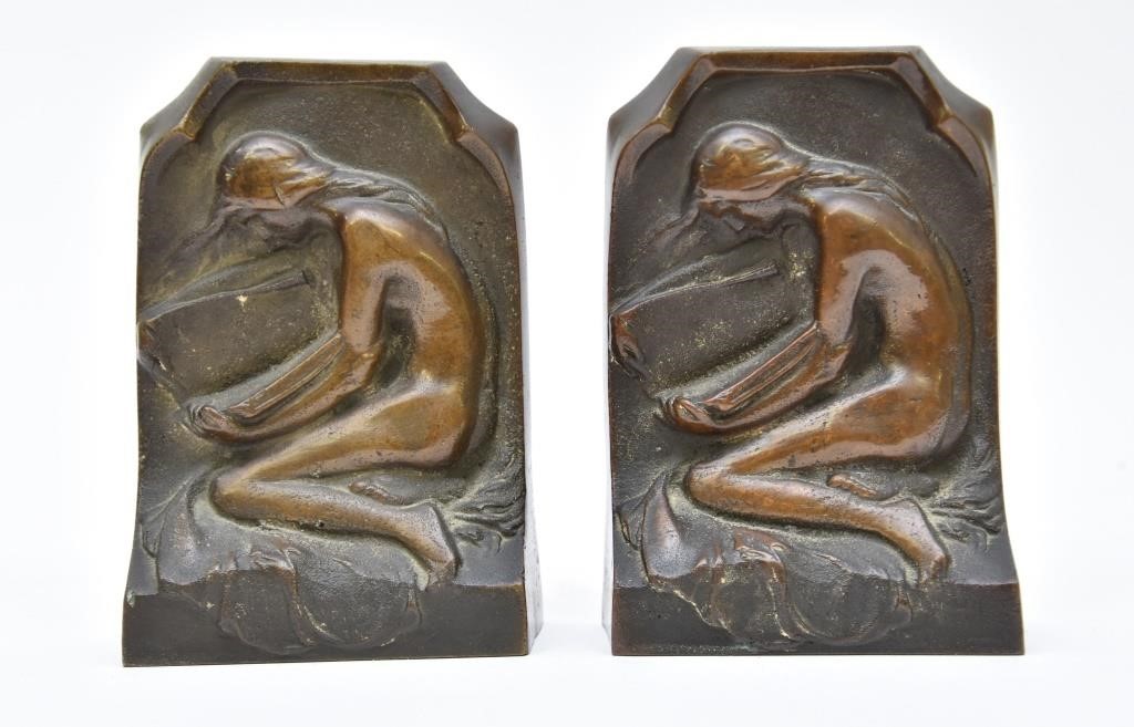 Pair of heavy Art Nouveau bronze 3391ce