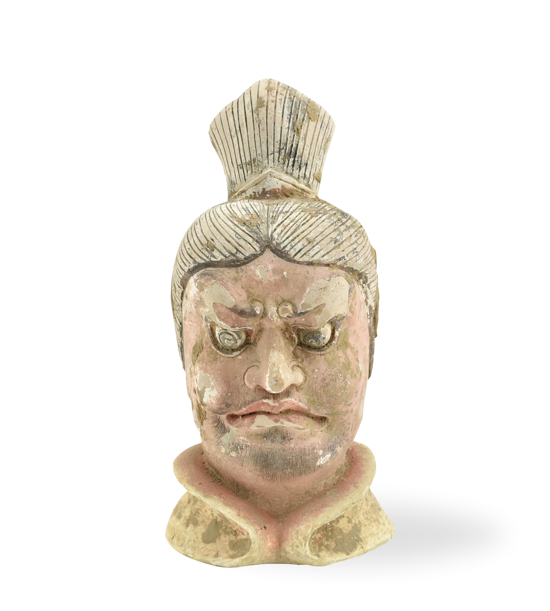 CHINESE CERAMIC WARRIOR HEAD STATUE  33920b