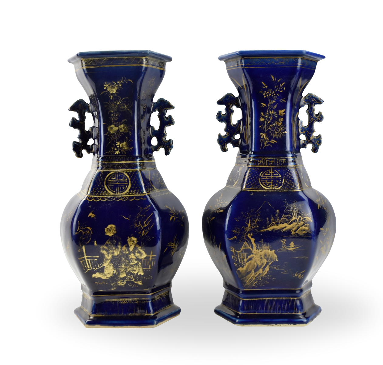 PAIR OF LARGE CHINESE GILT BLUE