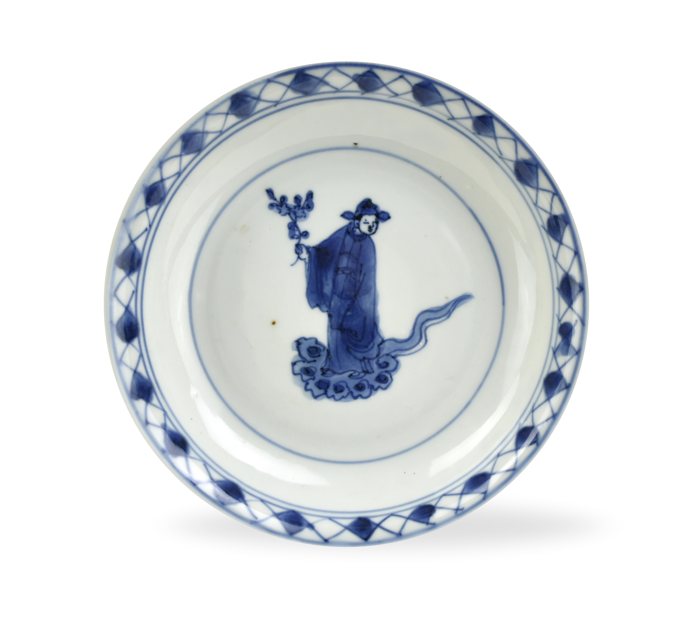 CHINESE BLUE & WHITE PLATE W/ FIGURE,17TH