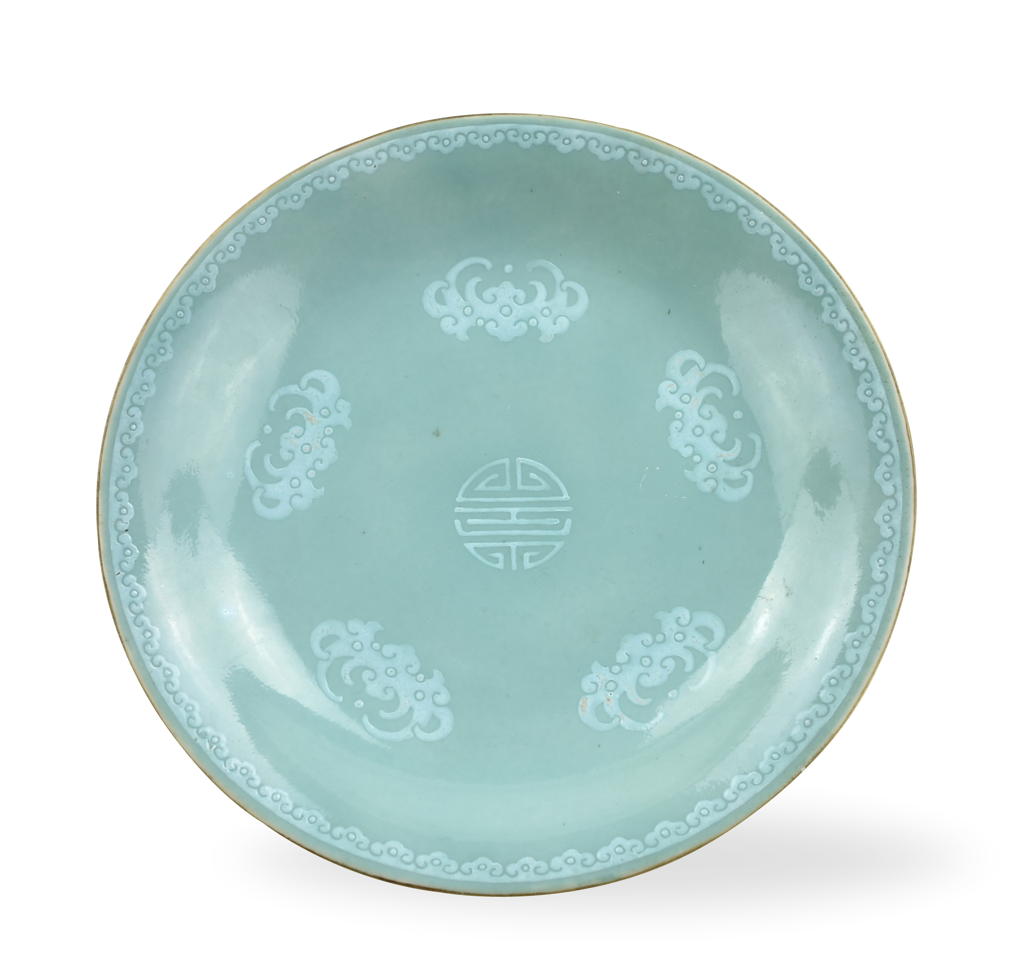 CHINESE TURQUOISE "SHOU" PLATE,