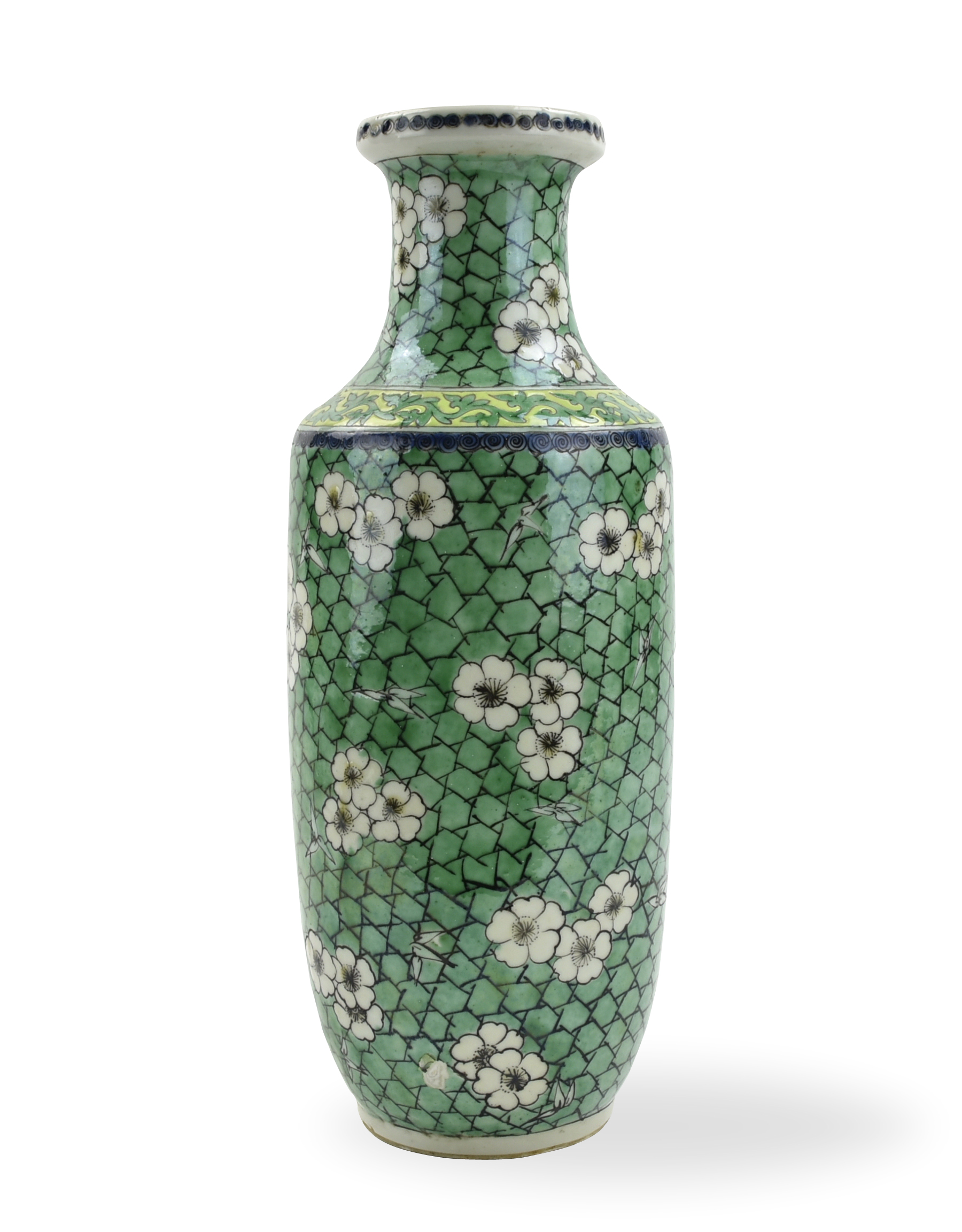 CHINESE SANCAI GLAZED ROULEAU VASE,