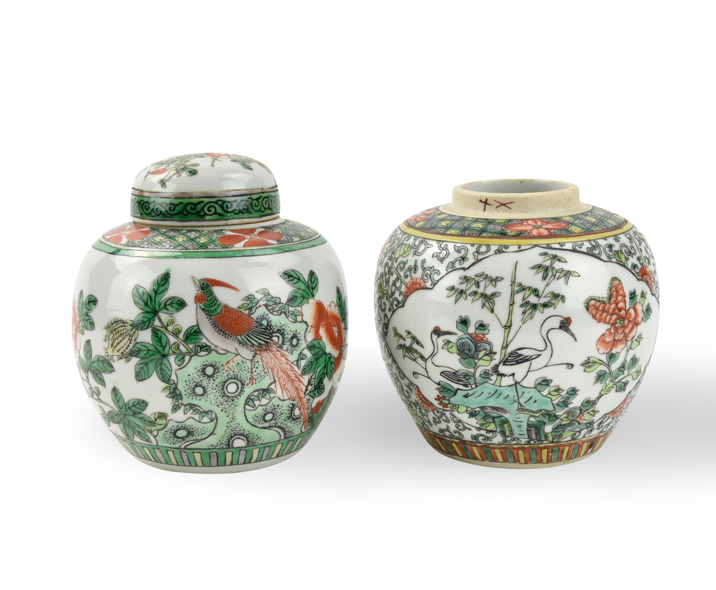 PAIR OF CHINESE FAMILLE VERTE JARS 19TH 33928a