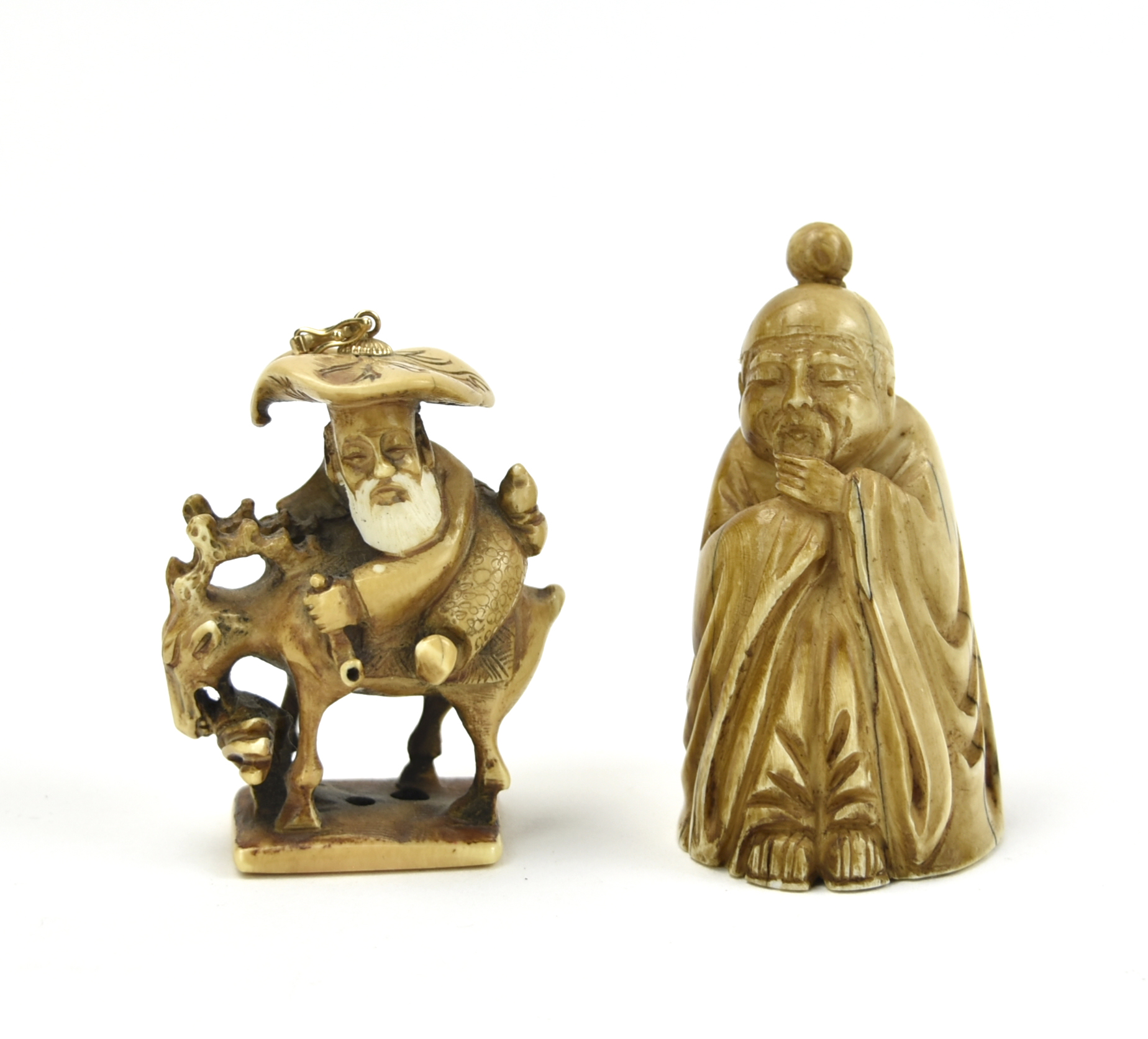 2 JAPANESE BONE CARVING NETSUKE OF OLD