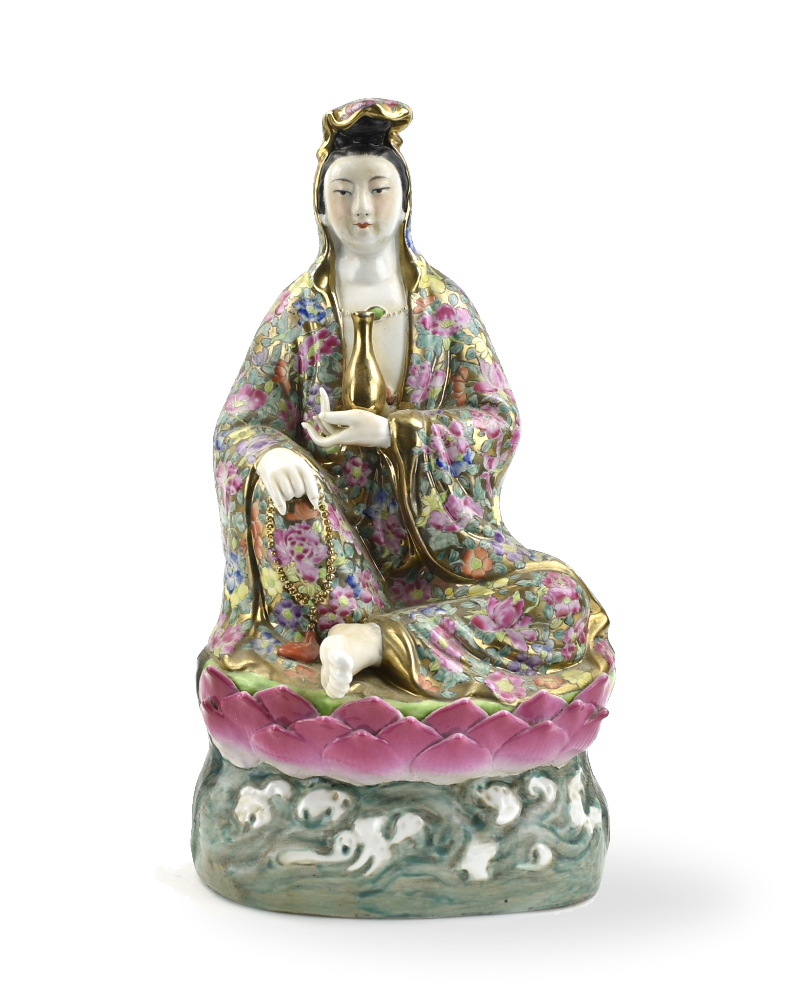 CHINESE MILO FLOWER PORCELAIN GUANYIN 3392d6