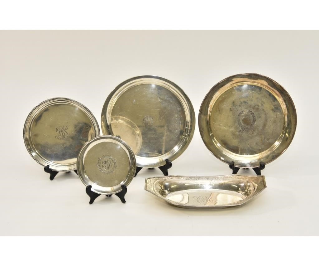 Four sterling silver dishes, the largest