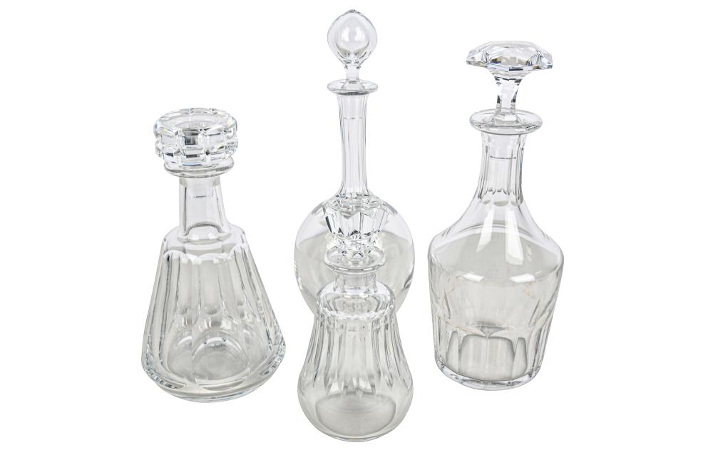 FOUR ASSORTED BACCARAT GLASS DECANTERSeach