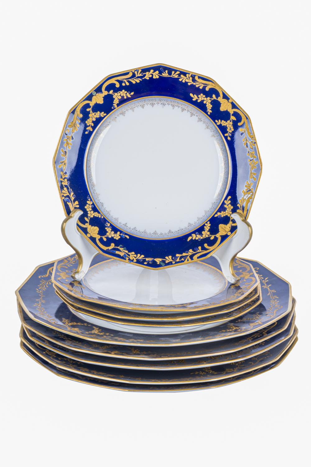 SET OF LIMOGES COBALT & GILT PORCELAIN