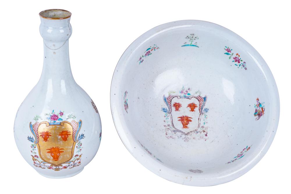 CHINESE EXPORT ARMORIAL JUG & BASINCondition: