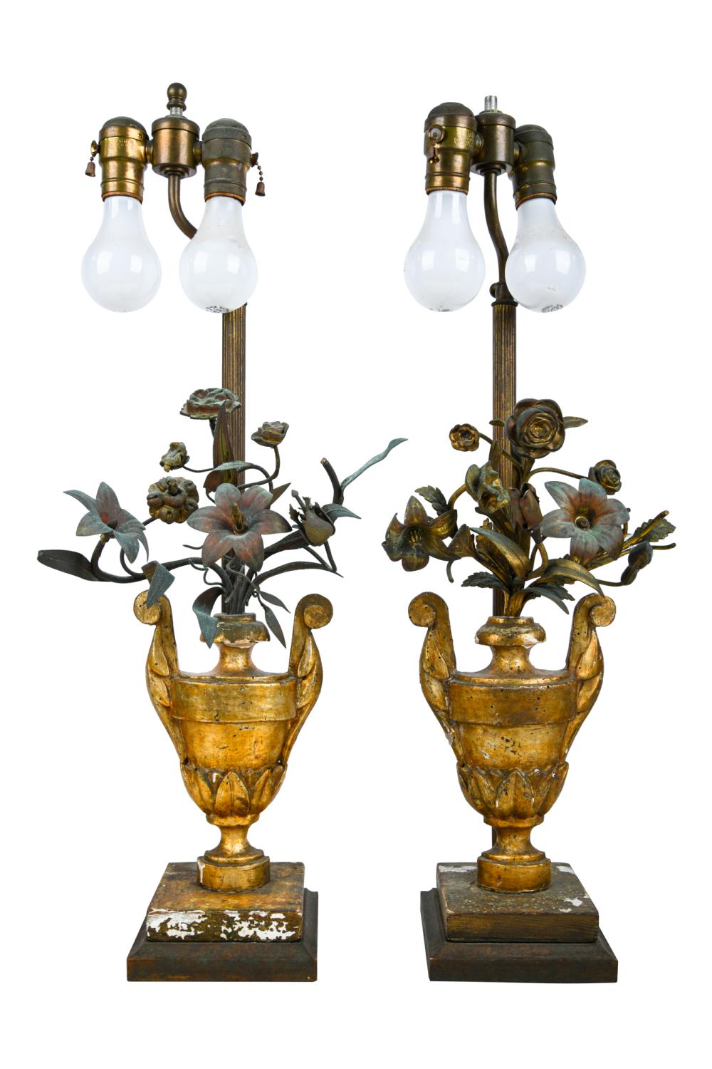PAIR OF TOLE & GILT CARVED WOOD