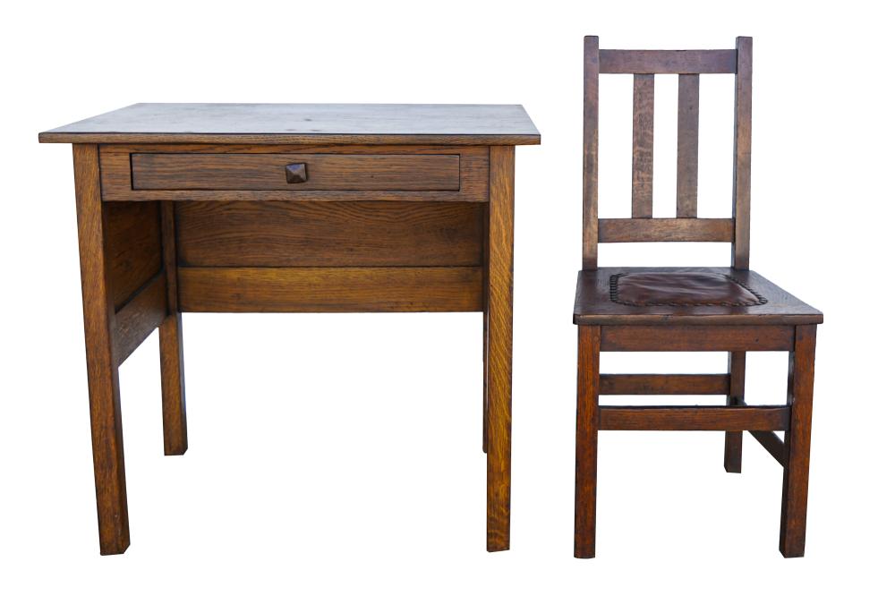 ARTS & CRAFTS OAK DESK & CHAIRthe