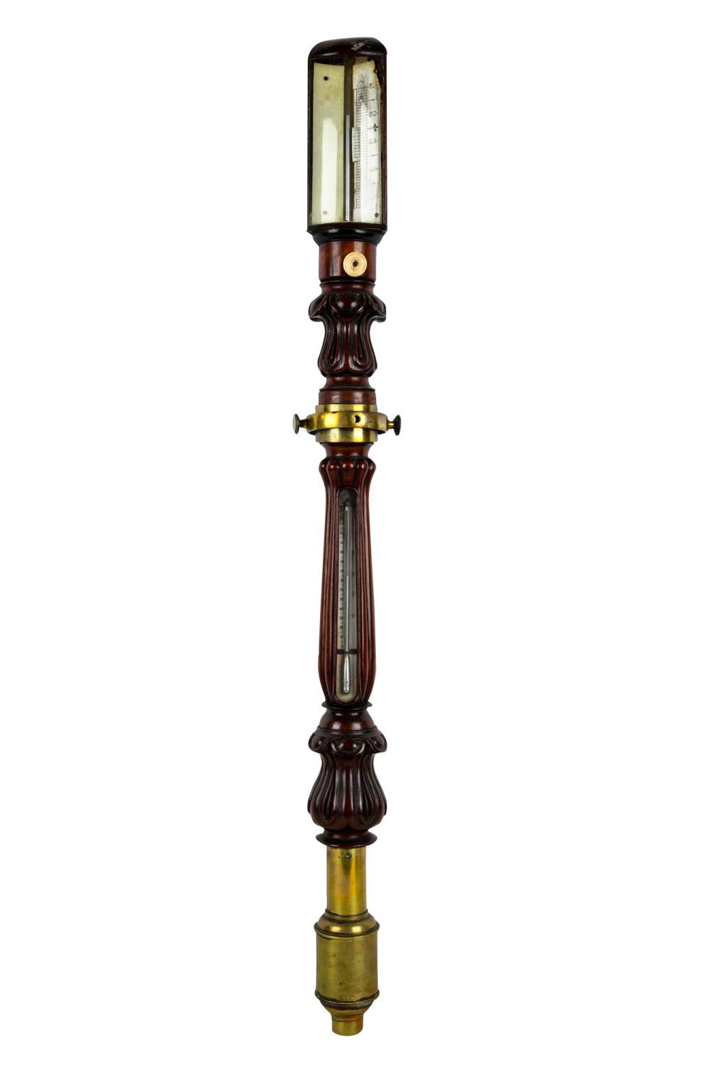 ENGLISH MAHOGANY & BRASS STICK BAROMETERwith