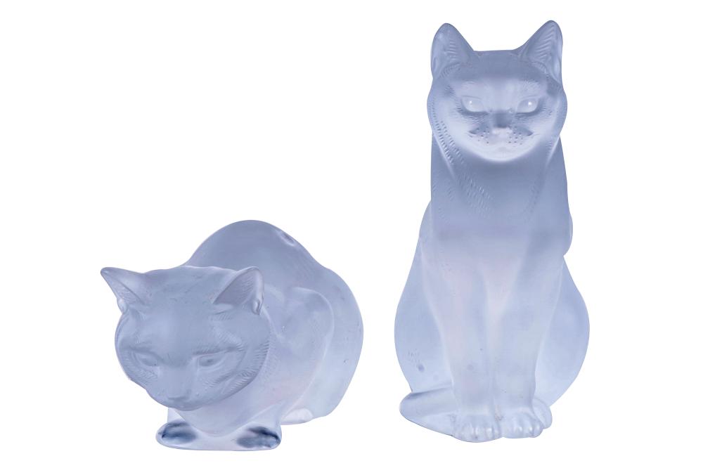 PAIR OF LALIQUE FROSTED GLASS CATSsigned