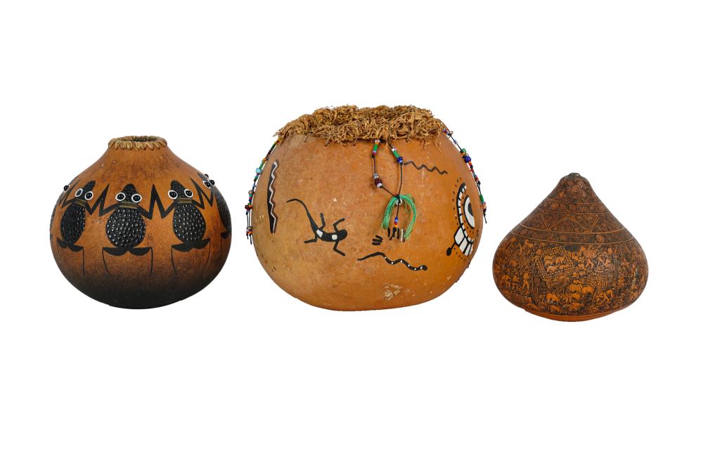 THREE NATIVE AMERICAN PAINTED GOURDScomprising  336d12