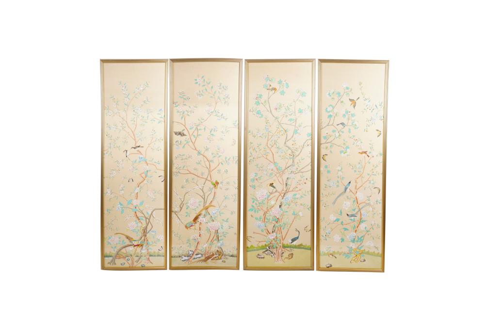 FOUR FRAMED CHINOISERIE PANELSwatercolor