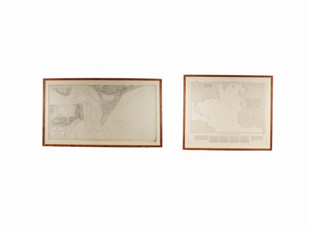 TWO FRAMED ENGLISH NAUTICAL MAPScomprising 336d4c