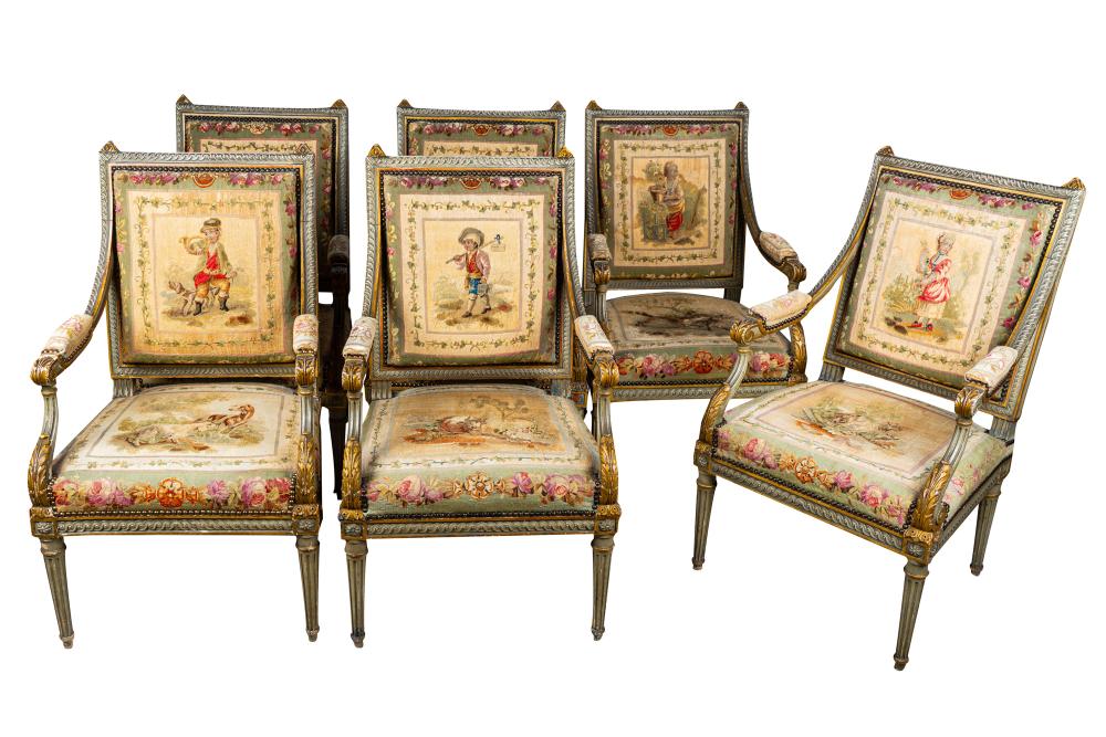 SIX LOUIS XVI PAINTED & AUBUSSON