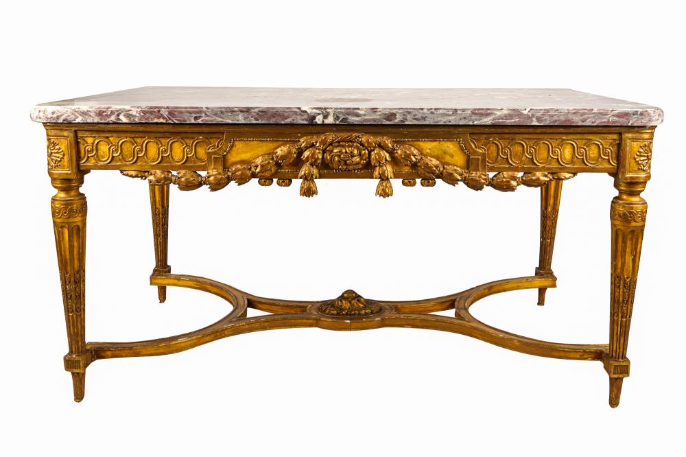 LOUIS XVI STYLE MARBLE-TOPPED GILTWOOD