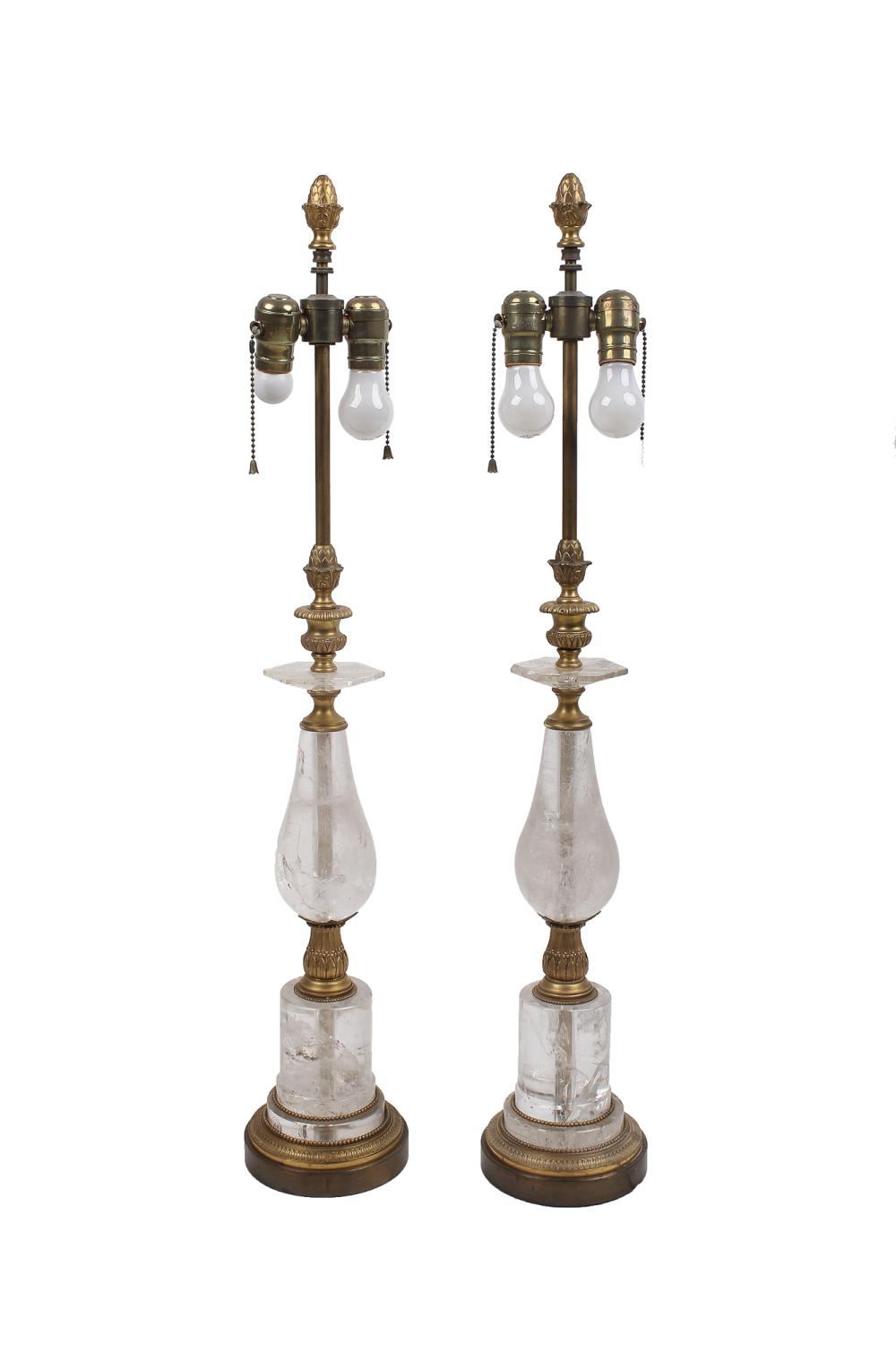 PAIR OF GILT BRONZE & ROCK CRYSTAL