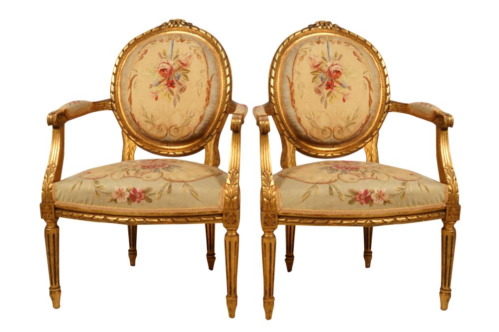 PAIR OF LOUIS XVI GILTWOOD & TAPESTRY