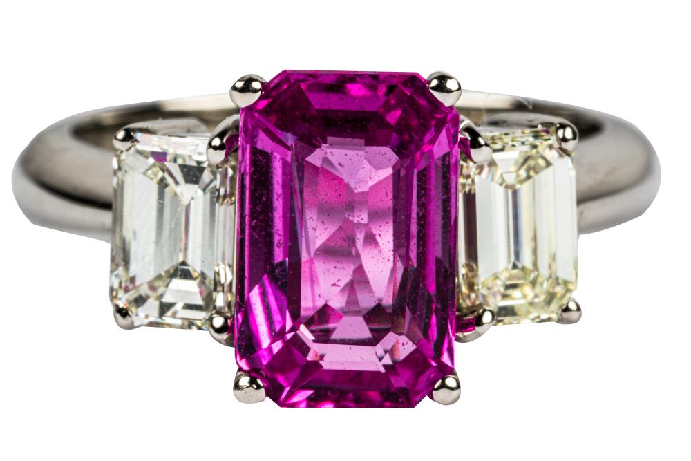 PLATINUM, PINK SAPPHIRE, & DIAMOND RINGcentering