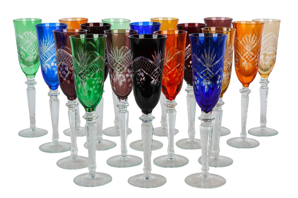 GROUP OF 18 COLORED CRYSTAL GOBLETSCondition: