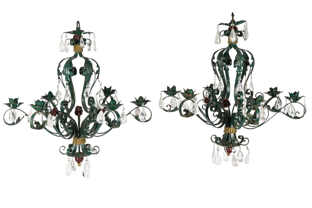 PAIR OF WROUGHT IRON & ROCK CRYSTAL
