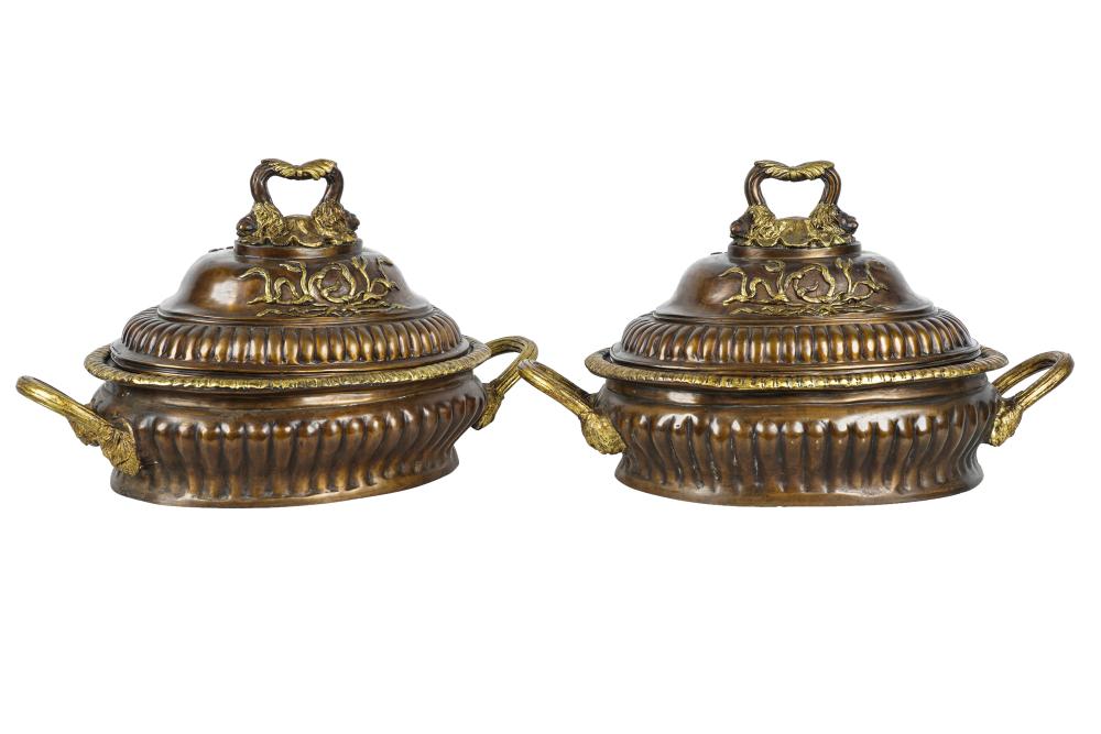 PAIR OF BOMBE OVAL BRONZE COVERED POTScovers