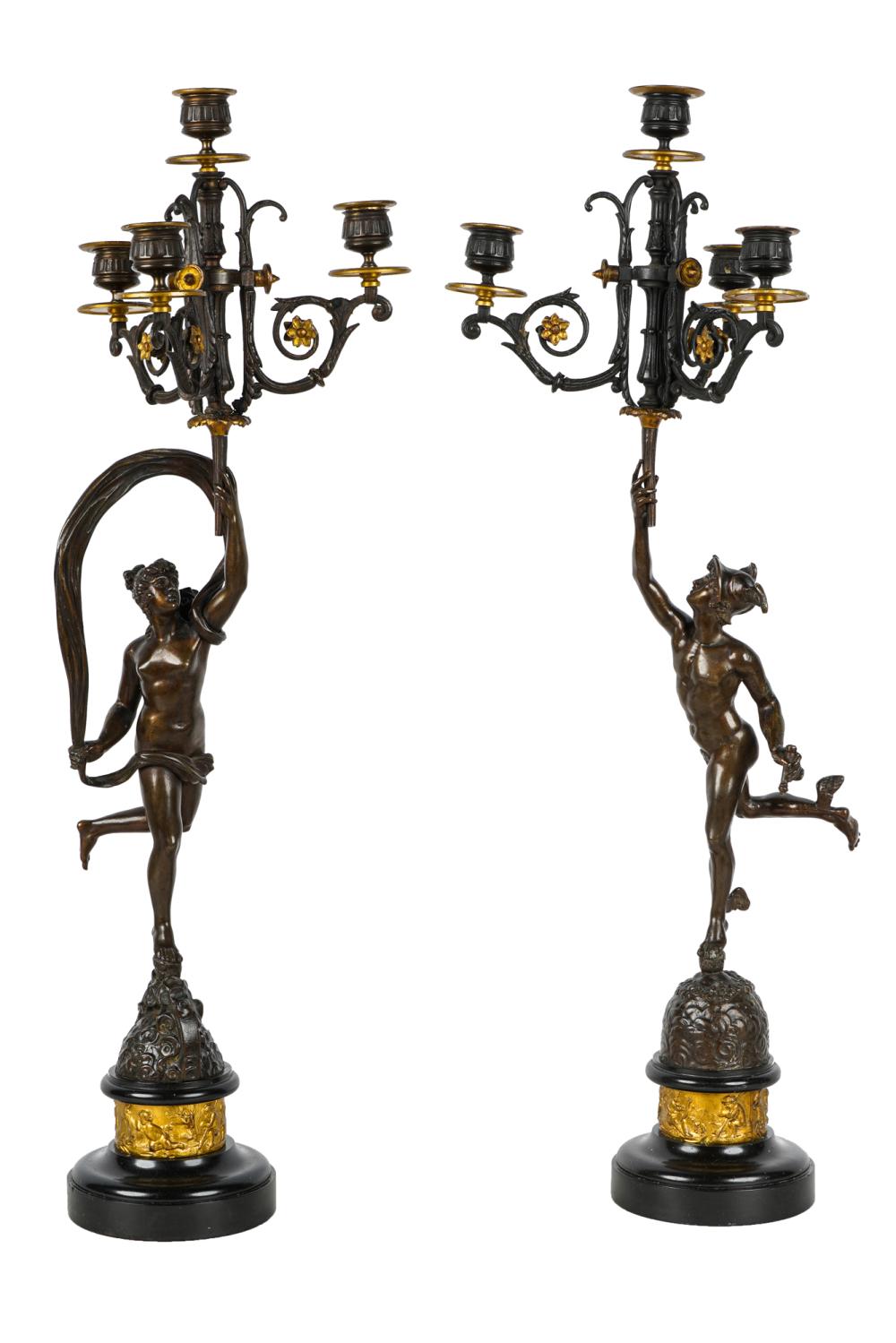 PAIR OF BRONZE FOUR-LIGHT CANDELABRAeach