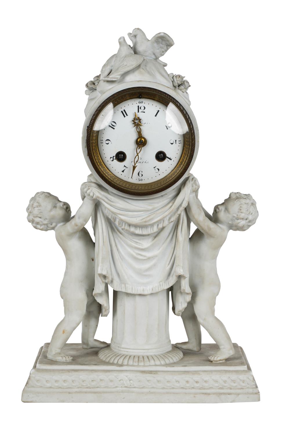 BISQUE PORCELAIN CLOCK WITH BIRDSdepicting