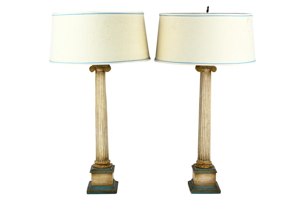 PAIR OF PAINTED WOOD COLUMN LAMPSCondition  336fa8