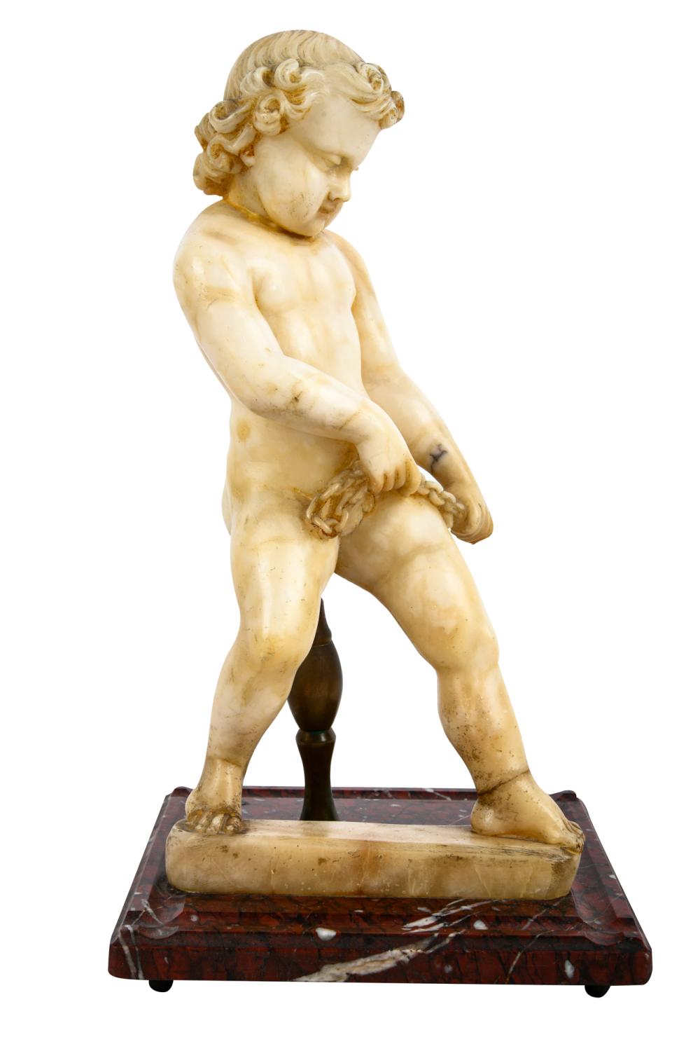 CARVED RUSSIAN ALABASTER CHERUBon a