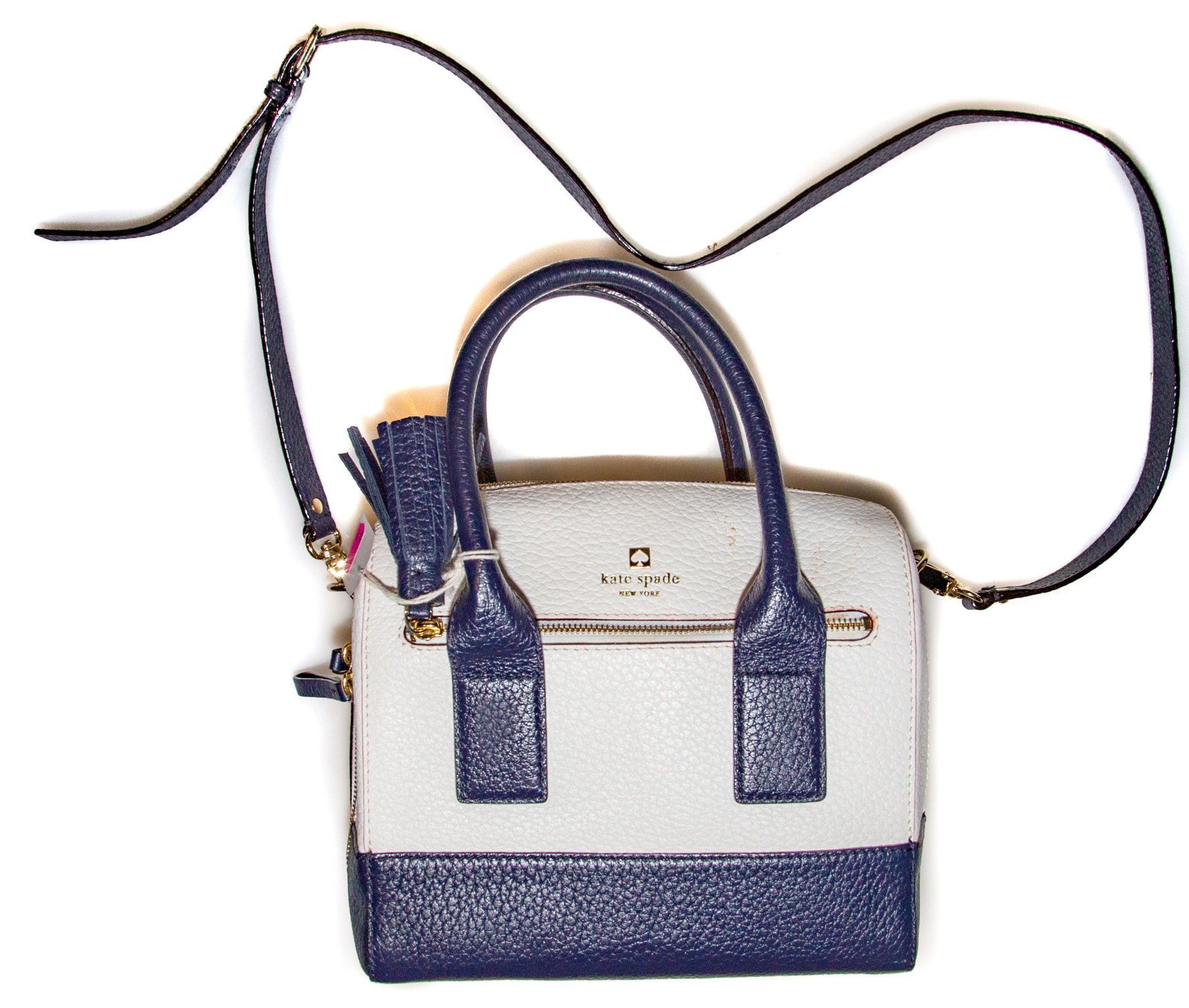 KATE SPADE NAVY WHITE LEATHER HANDBAG 337056