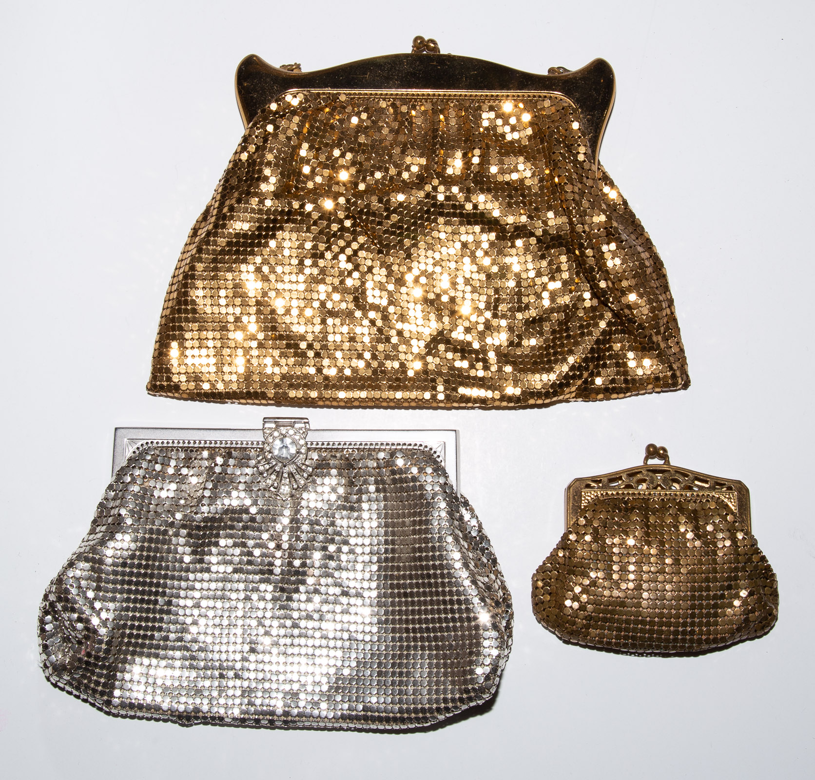 TWO WHITING & DAVIS MESH EVENING BAGS