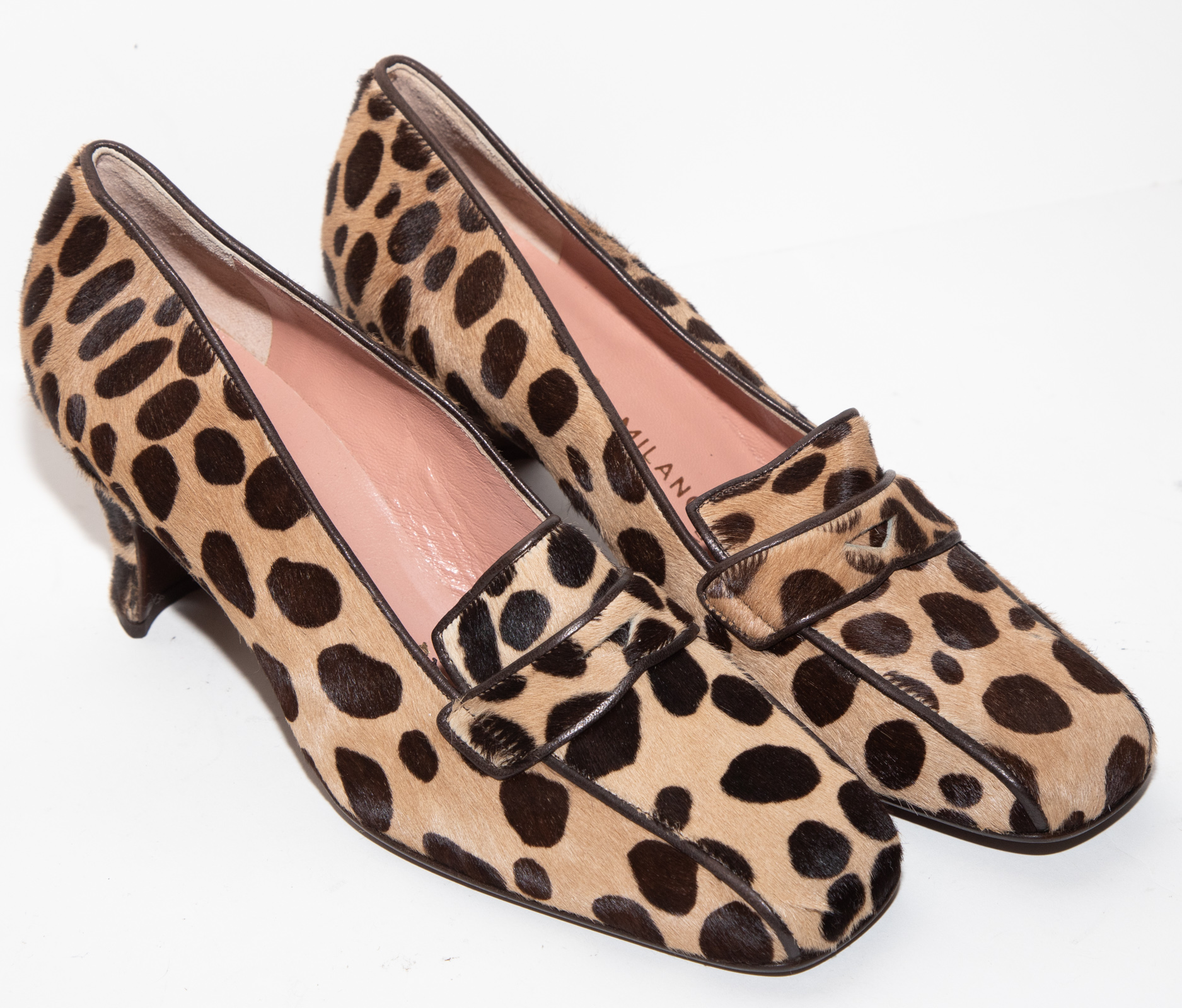 PAIR PRADA PONY HAIR LEOPARD PRINT PUMPS