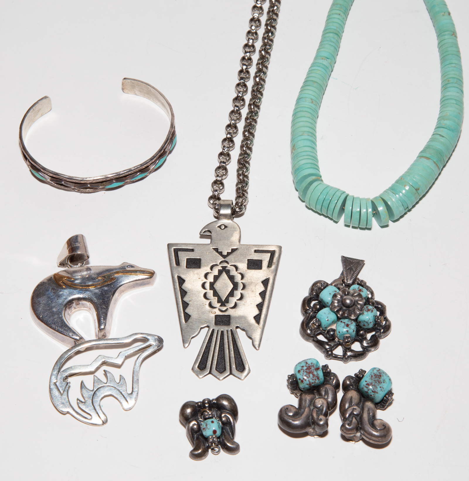 A COLLECTION OF SILVER TURQUOISE