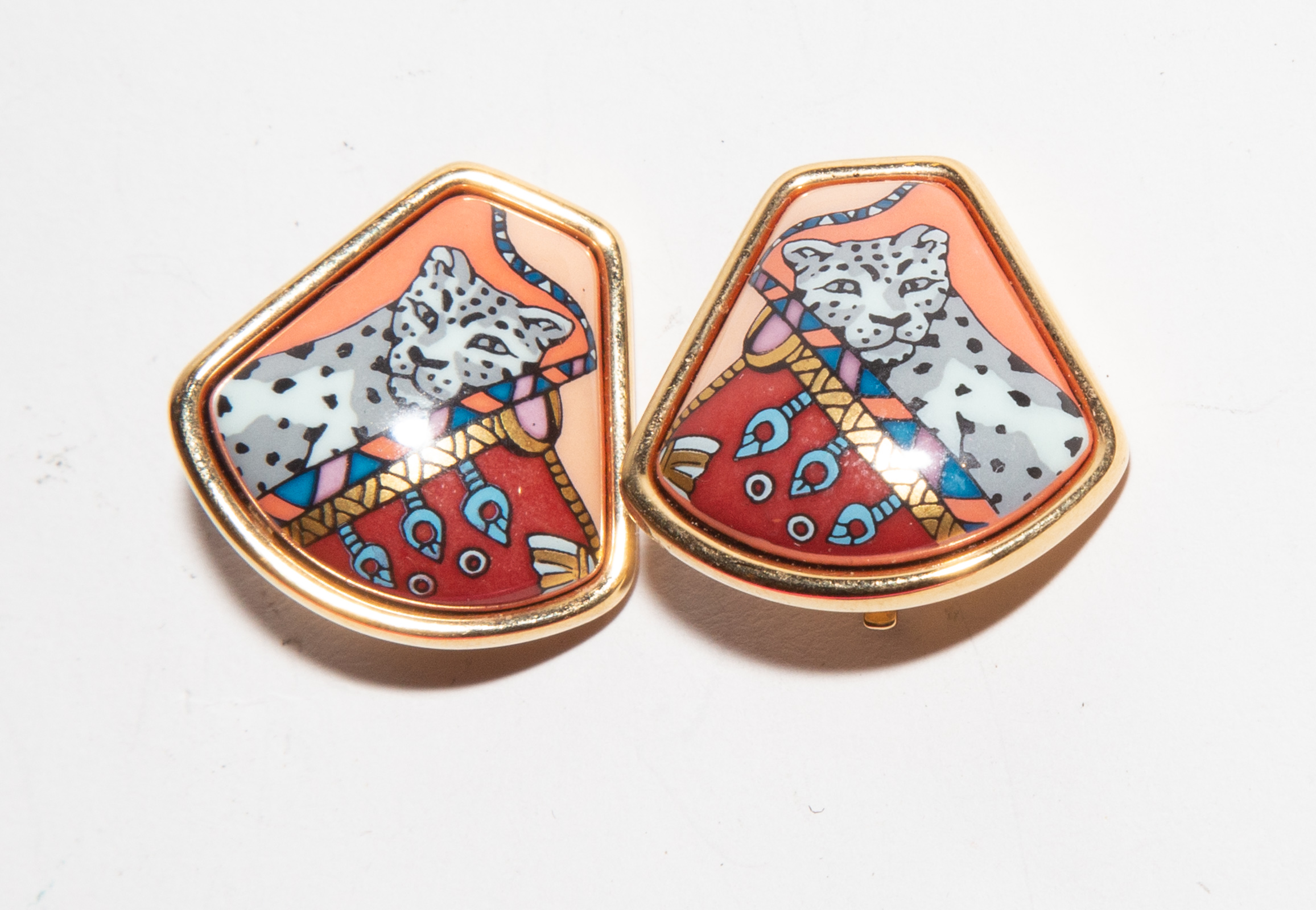 PAIR OF HERMES ENAMEL LEOPARD CLIP