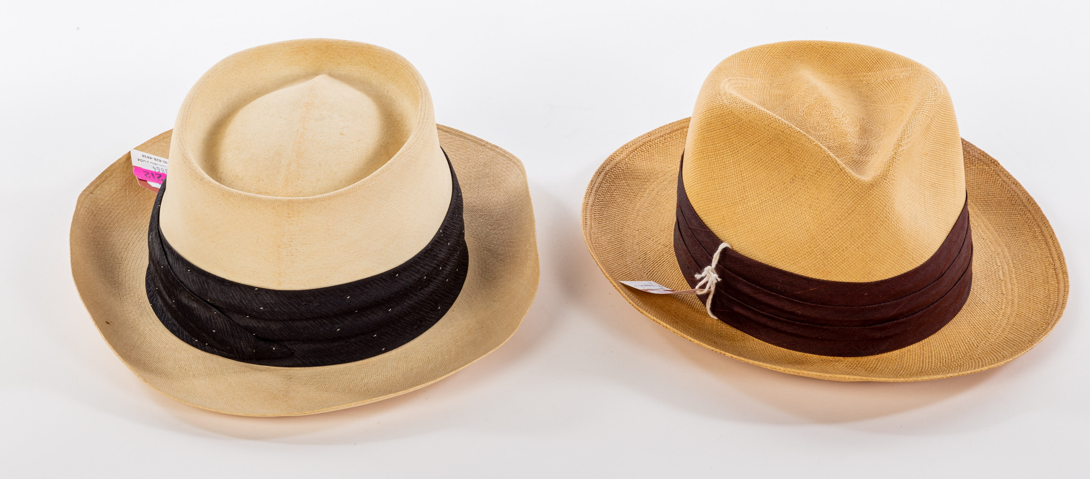 TWO HAND WOVEN STRAW HATS one custom