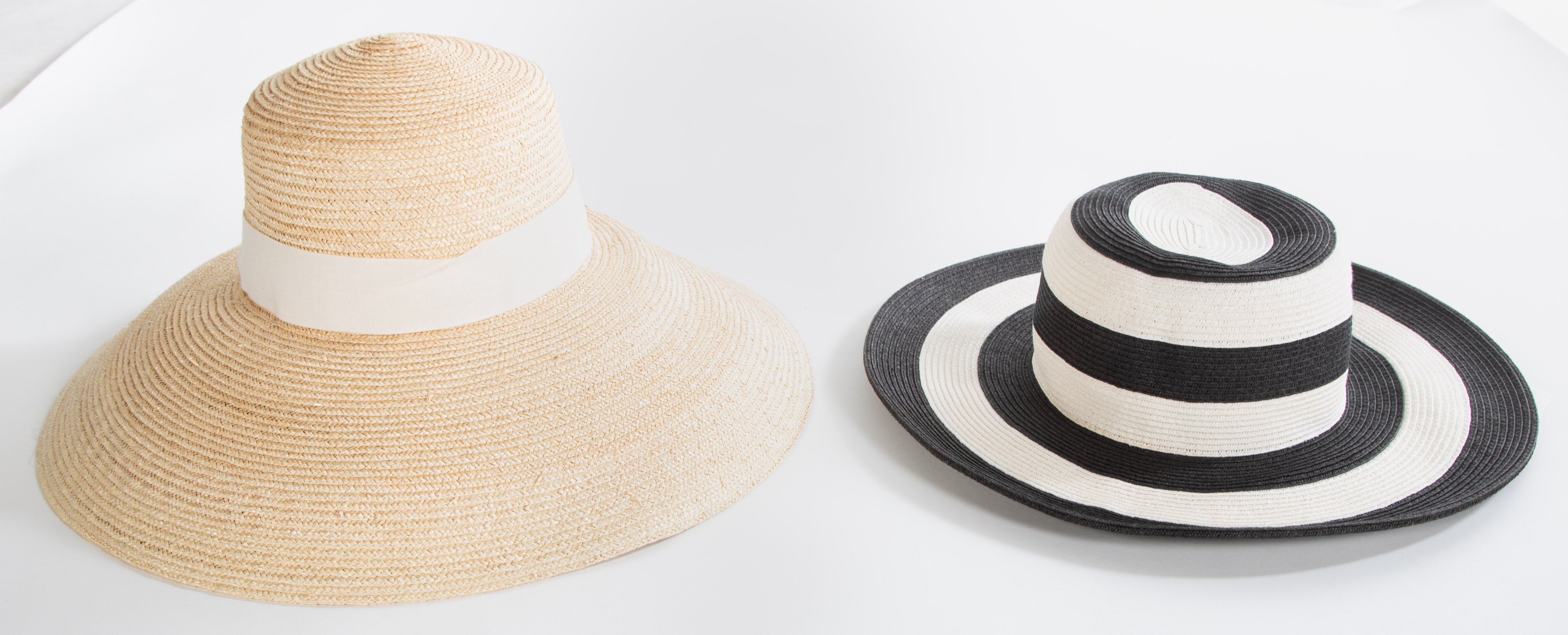 TWO WOVEN STRAW SUN HATS One large 33716b