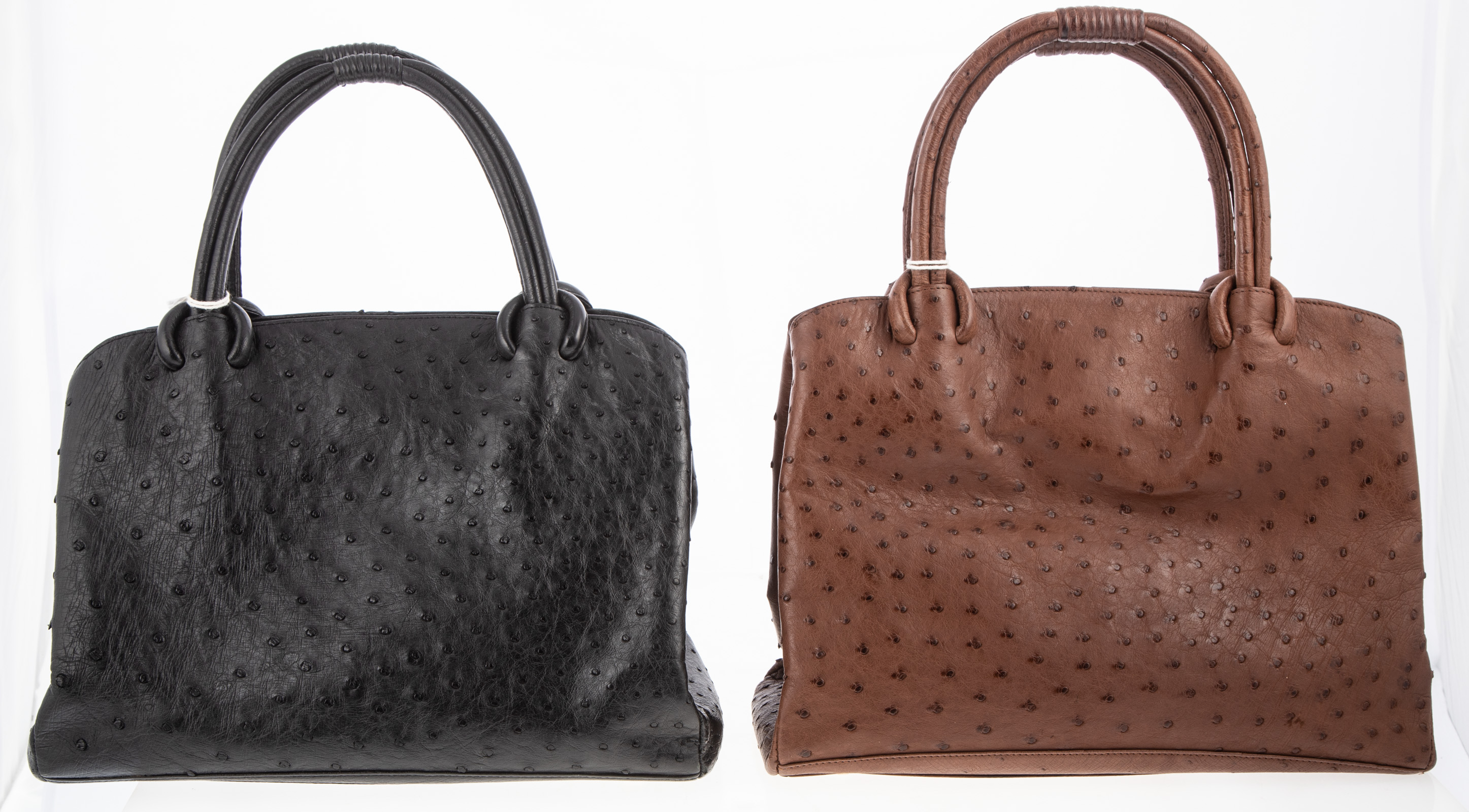 TWO RENE OSTRICH LEATHER HANDBAGS