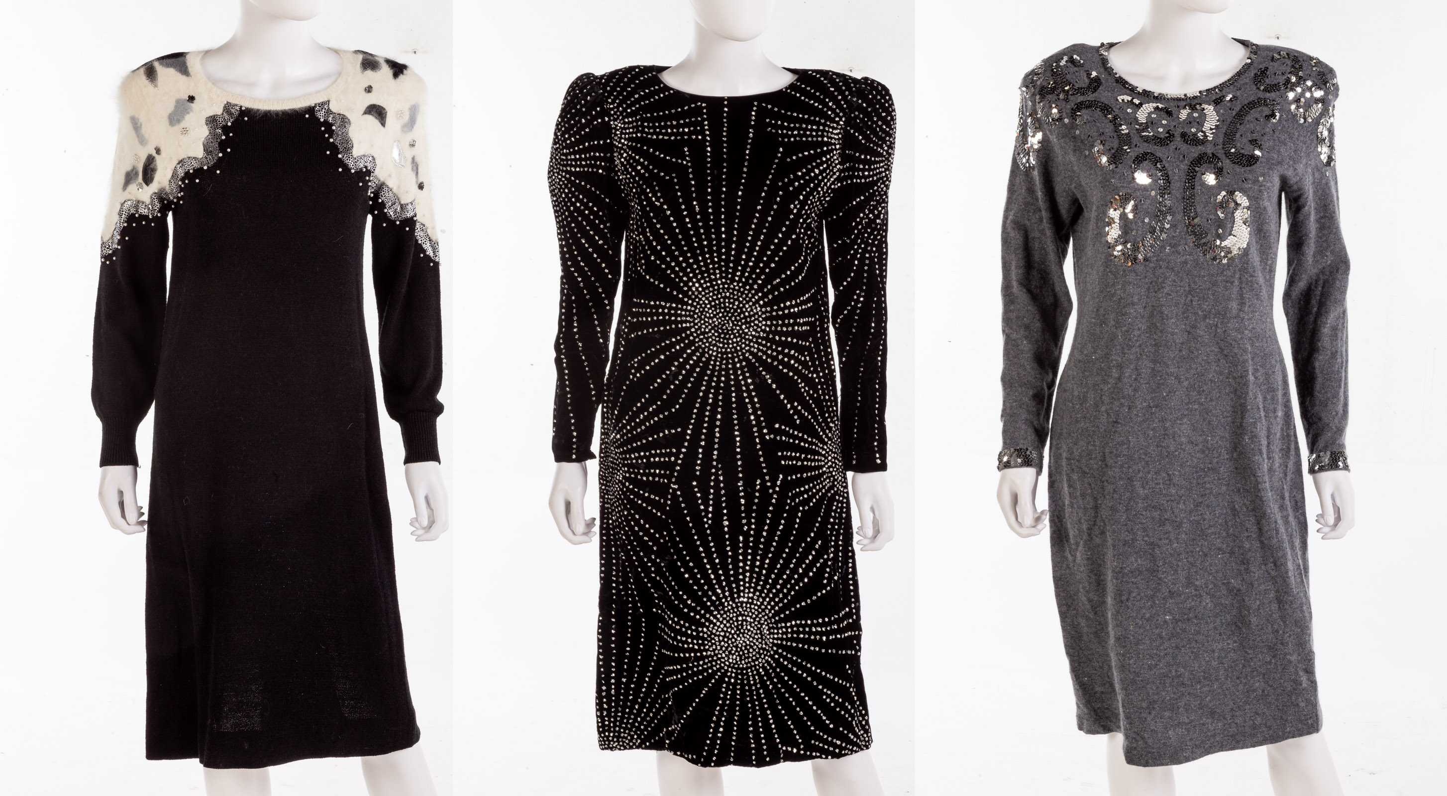 COLLECTION OF KNIT AND VELVET DRESSES