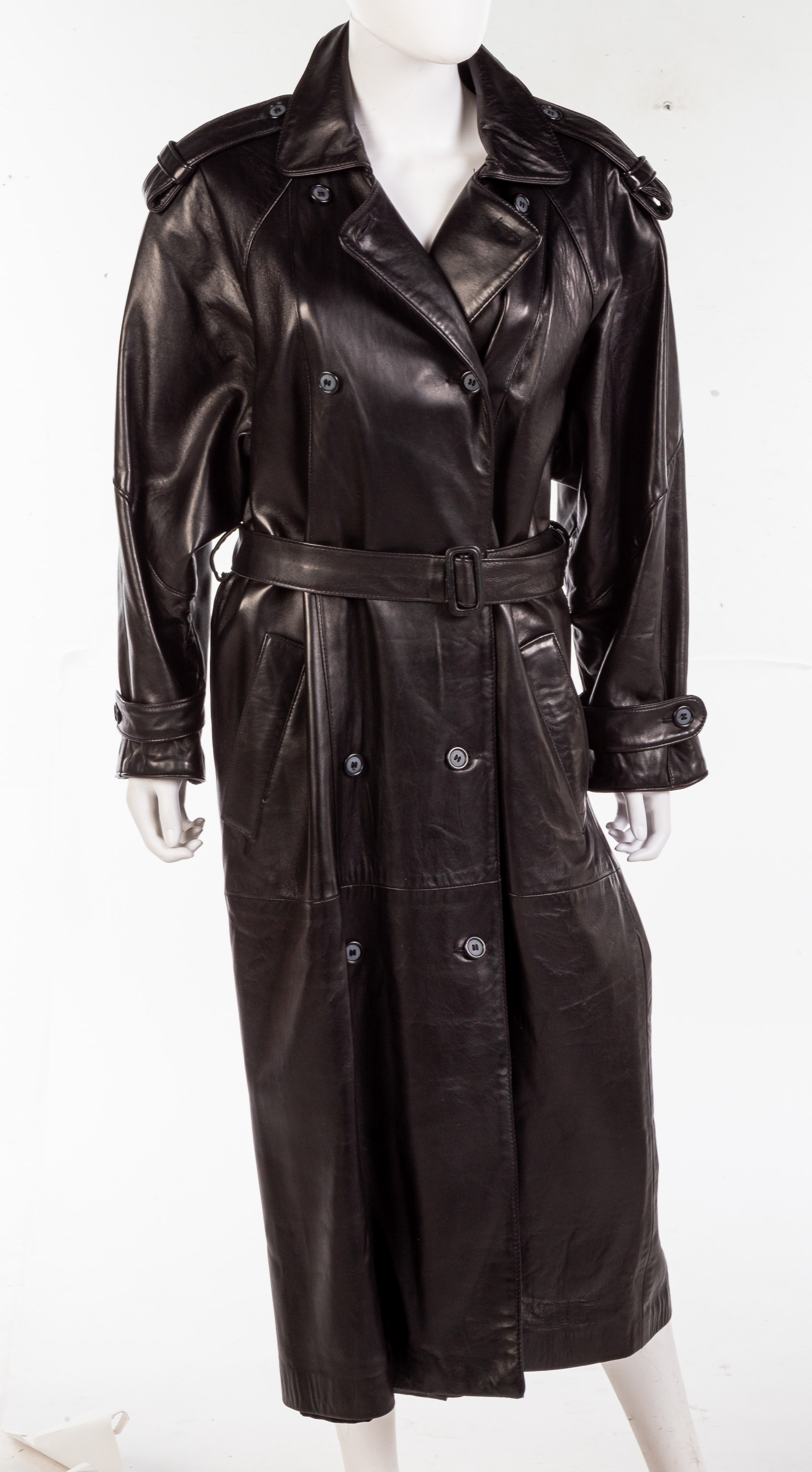 BLACK LEATHER FULL LENGTH TRENCH 337241