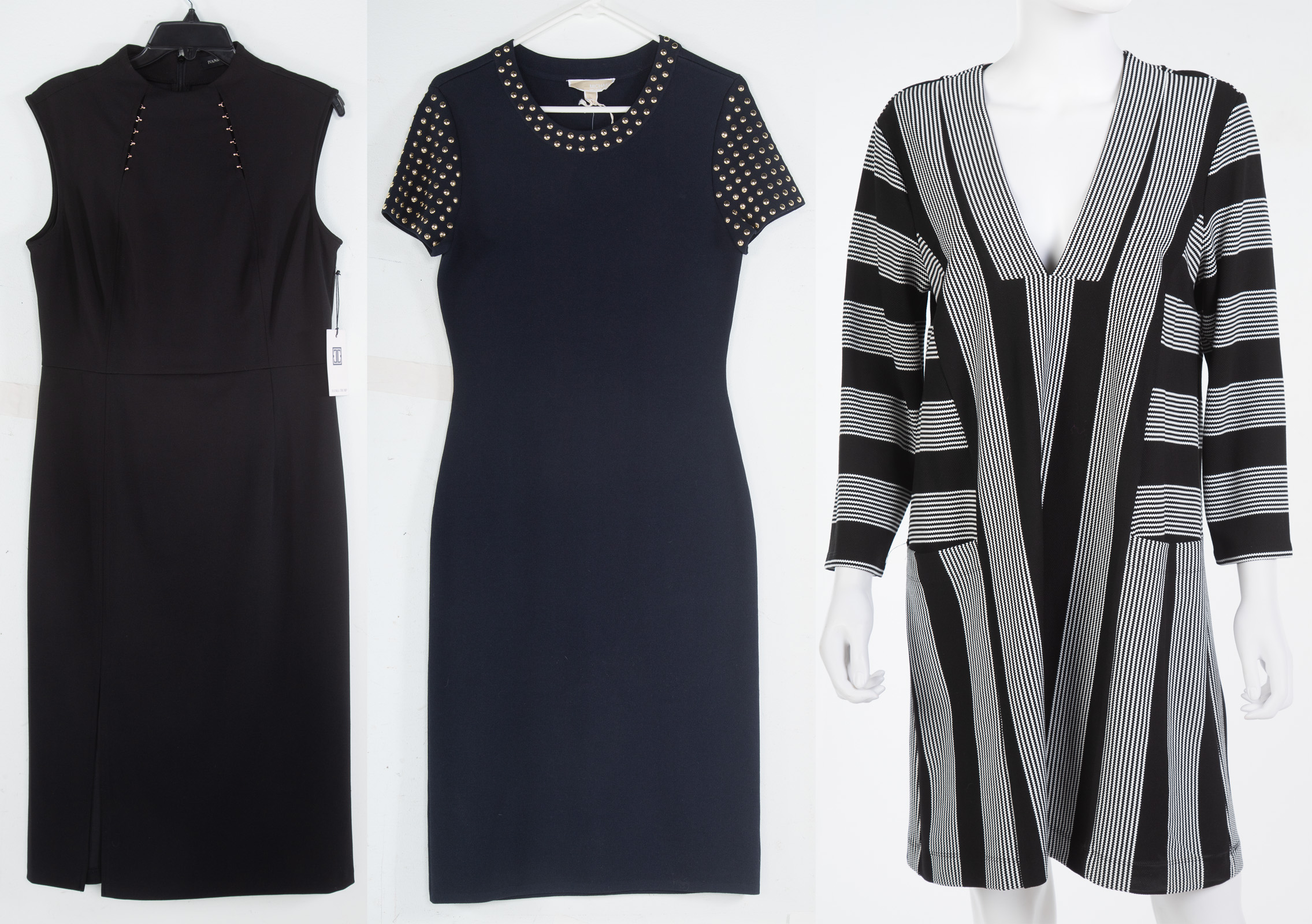 A TRIO OF NAVY, BLACK & WHITE DRESSES