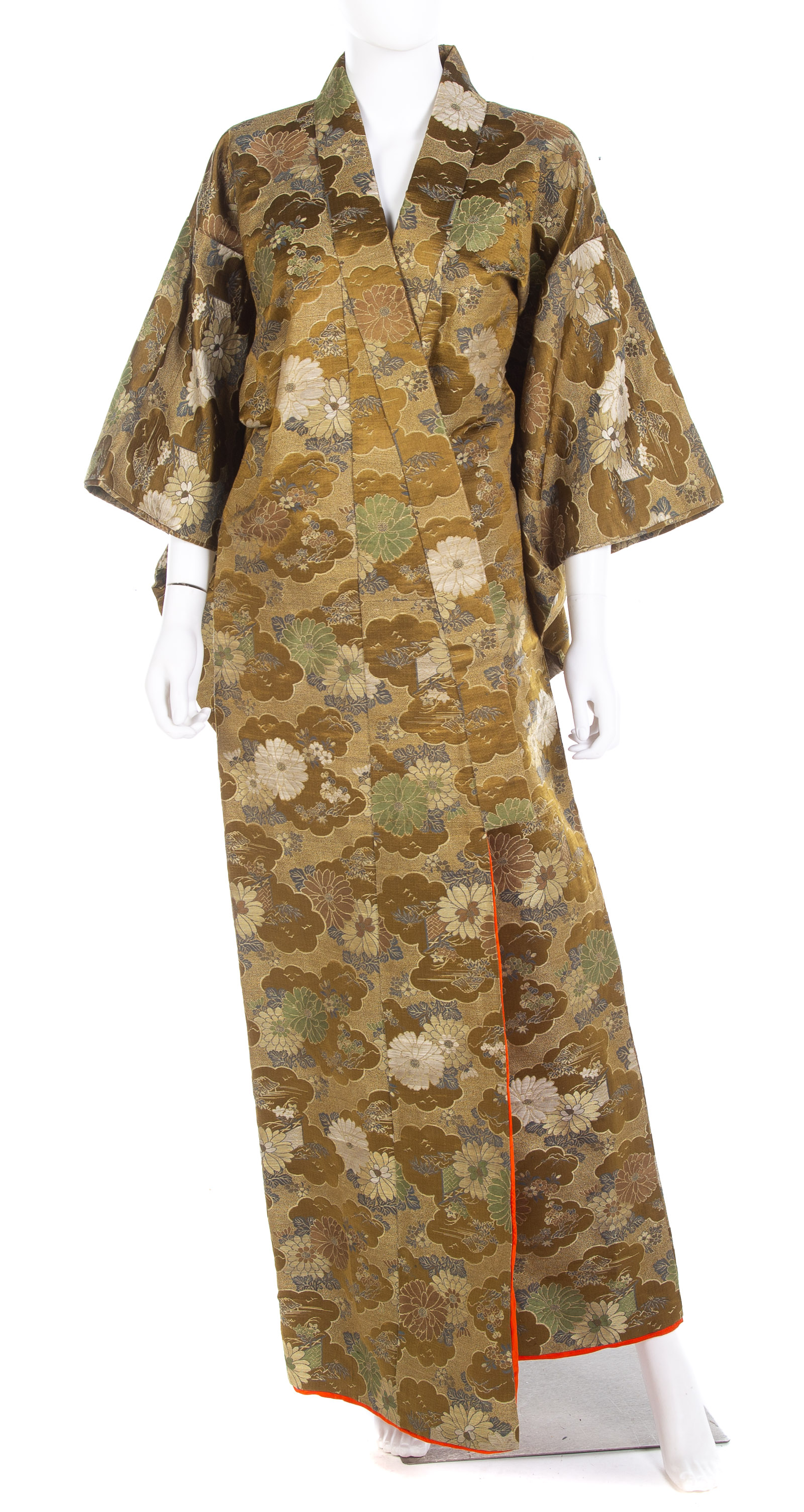 JAPANESE GREEN AND GOLD KIMONO 3372e8