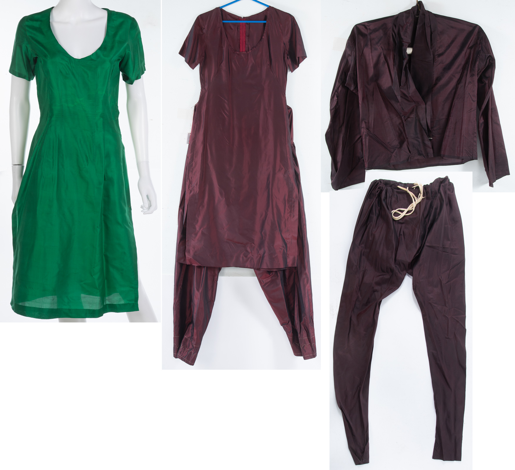 VARIOUS SILK CLOTHING Including dresses,