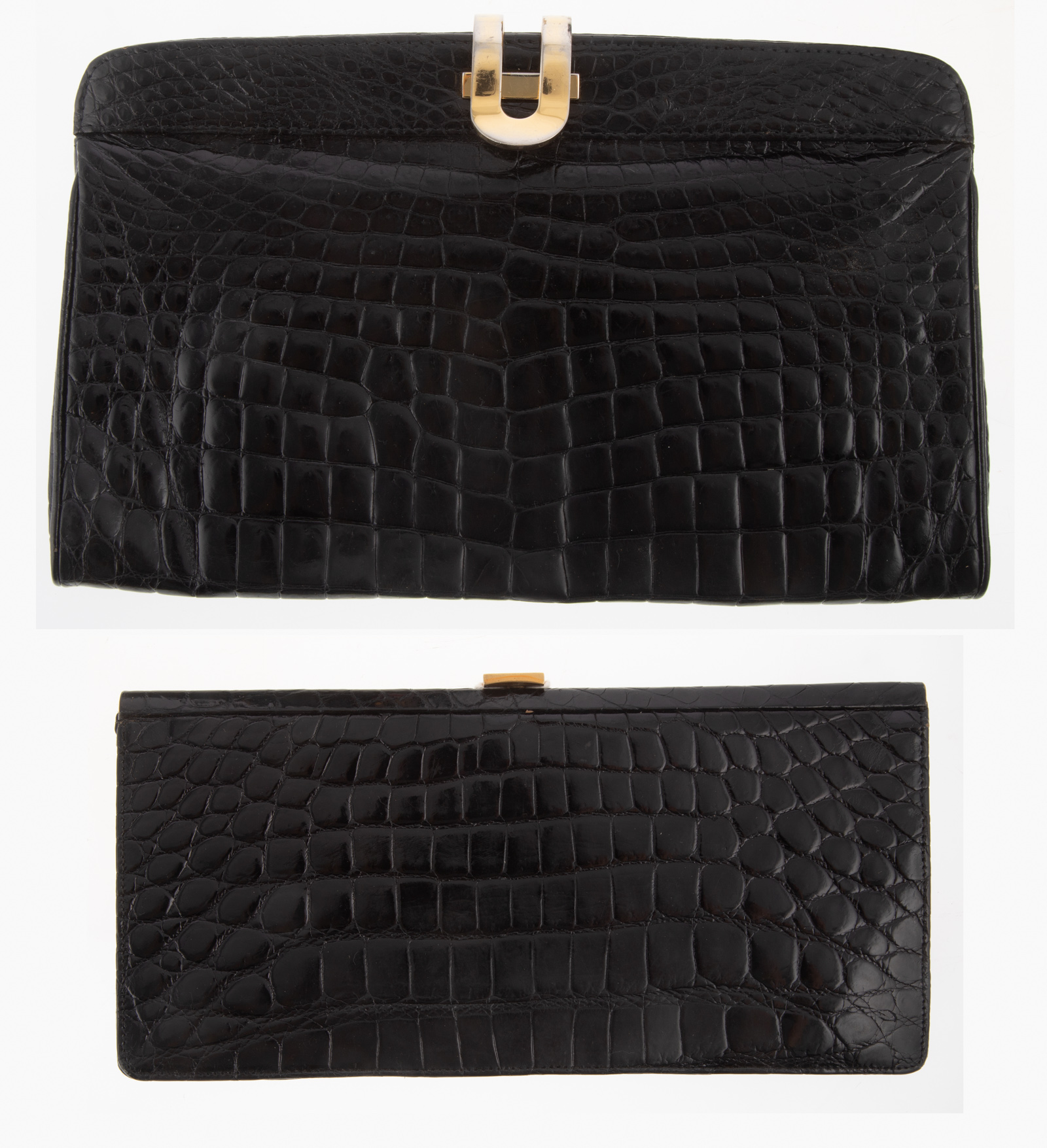 TWO BLACK ALLIGATOR CLUTCHES largest 337355