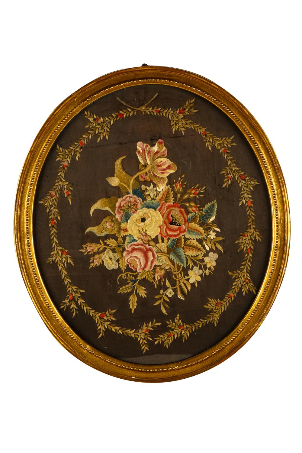 ENGLISH SILK FLORAL EMBROIDERY19th