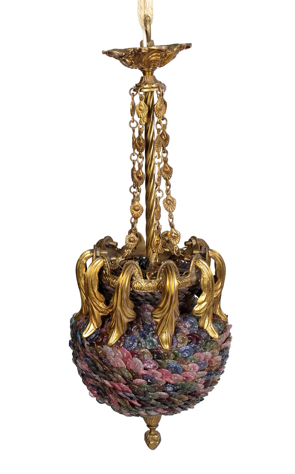 FRENCH COLORED GLASS & GILT BRONZE