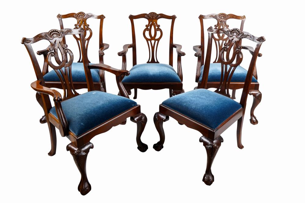 FIVE BAKER MAHOGANY CHIPPENDALE-STYLE