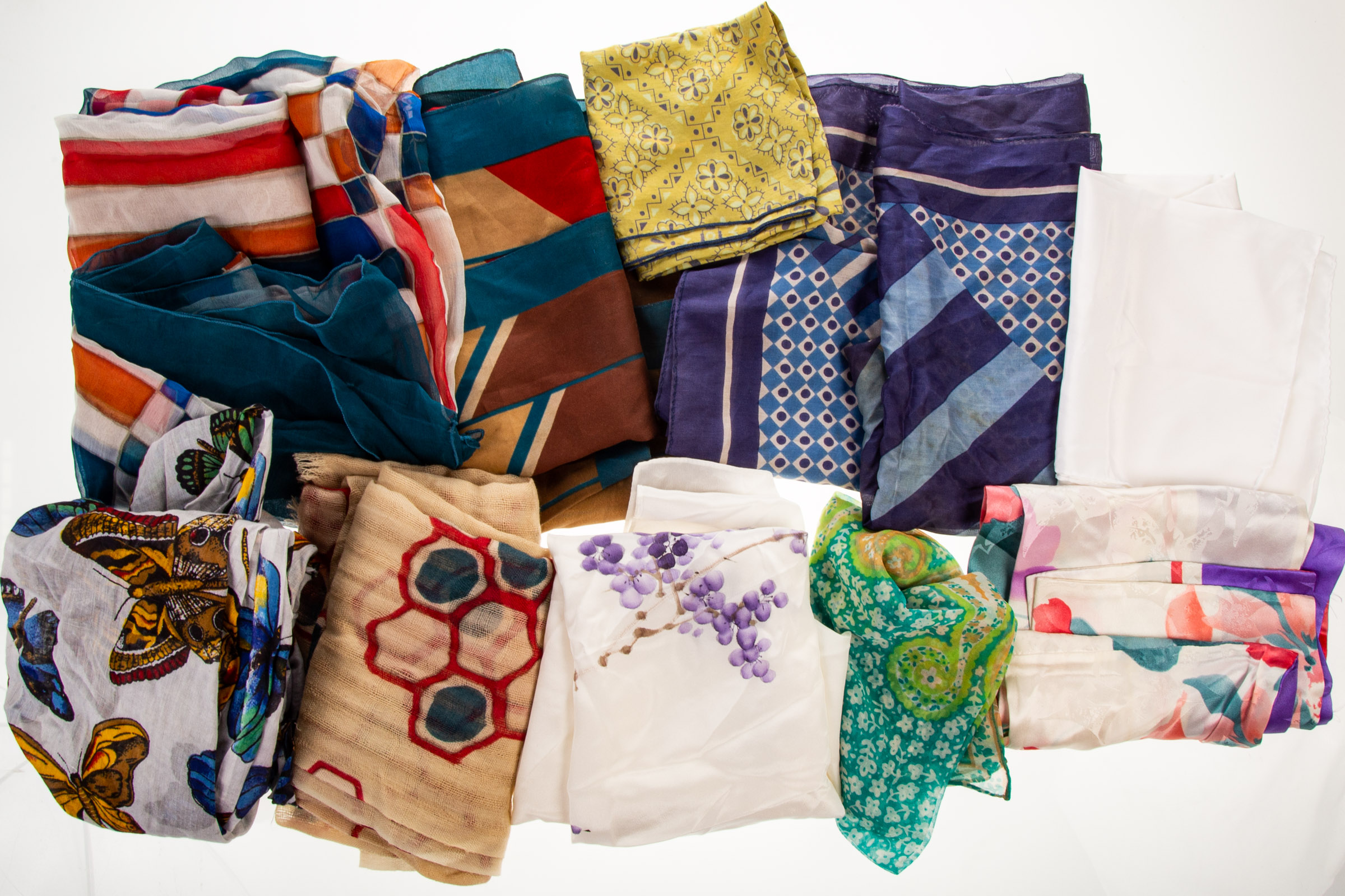 COLLECTION OF MOSTLY SILK SCARVES .